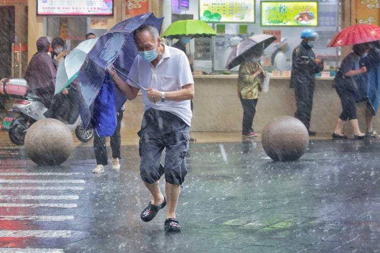 镜头记录大雨中的南京路步行街:你猜是躲雨的人多,还是雨中看风景的人