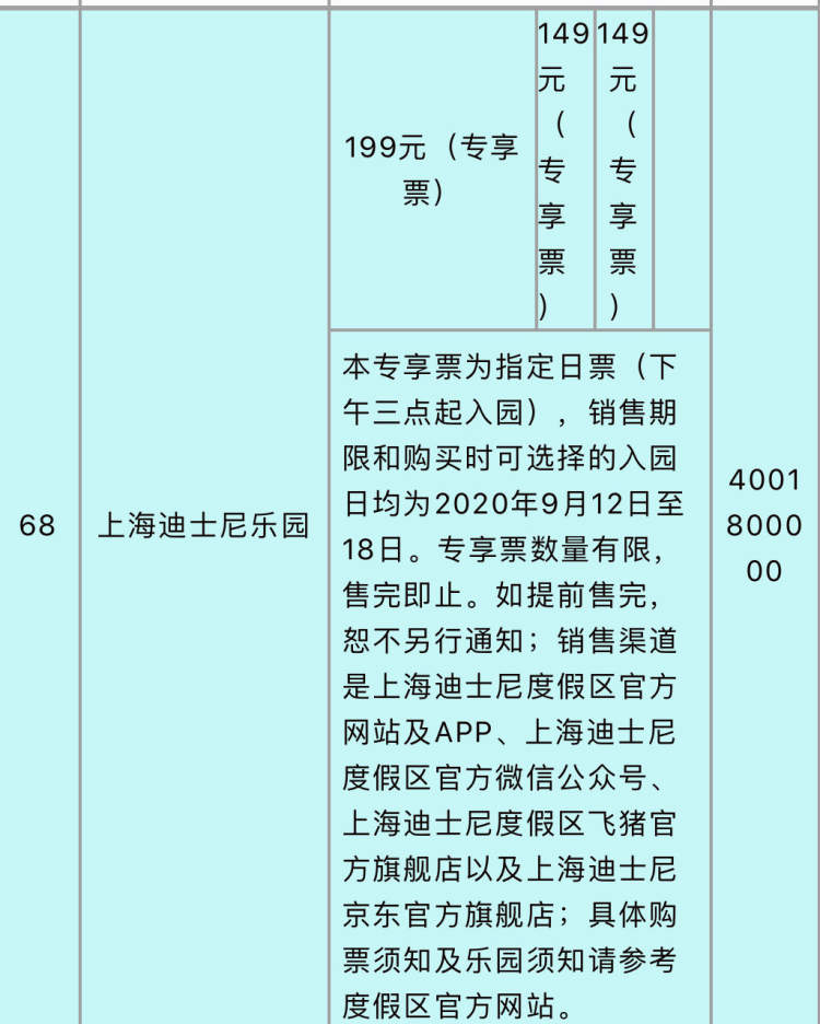 比去年便宜 今年9月12日至18日 迪士尼乐园推出下午场票 分149和199两种 周到上海