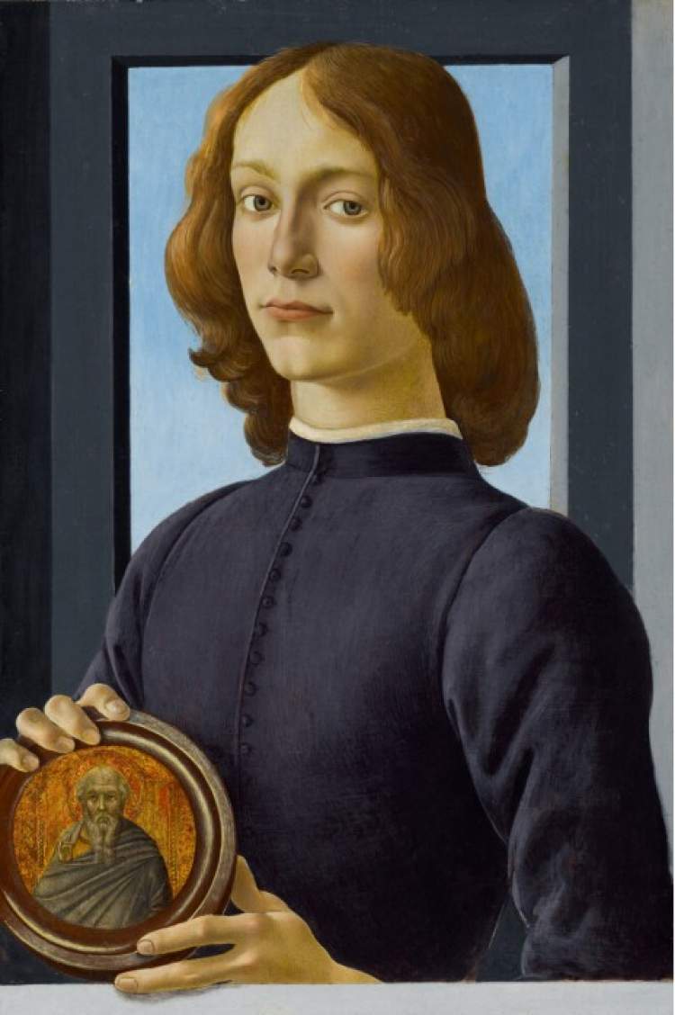 波提切利作品《手持圆形圣像的年轻男子》