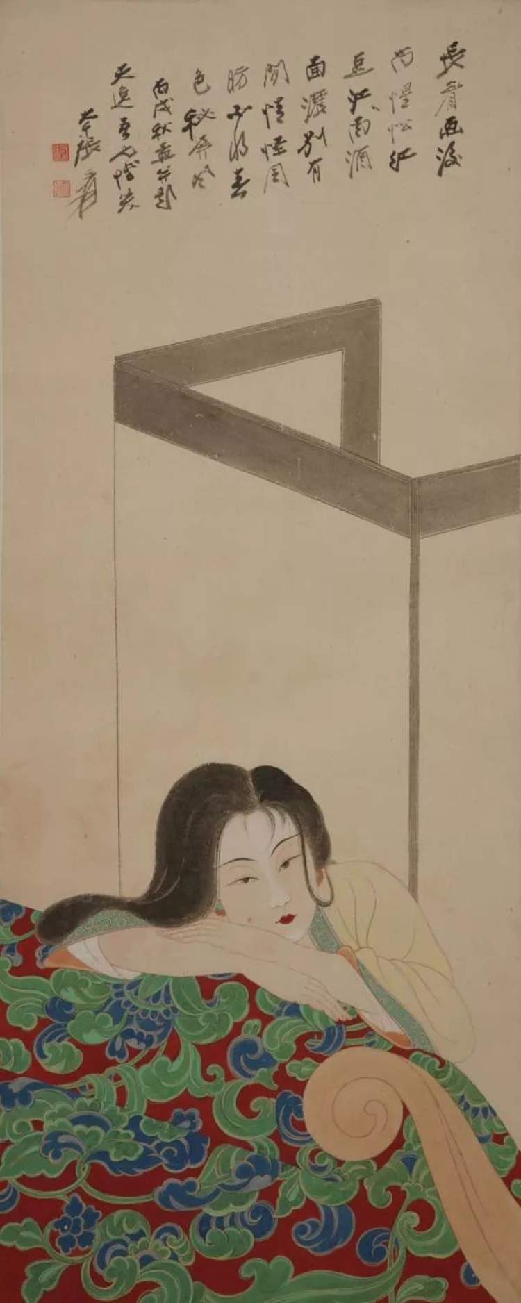 张大千仕女拥衾图轴 现代