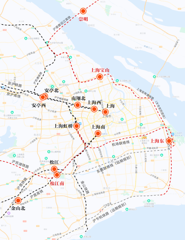 宝山站崇明站松江南站和上海东站未来上海将新建4座火车站新增2条市域