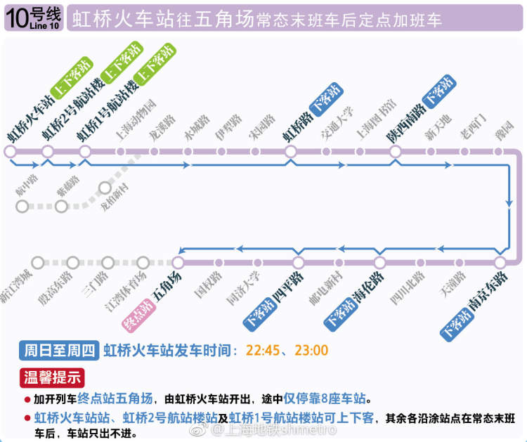 上海地铁210号线虹桥火车站站定点加班车