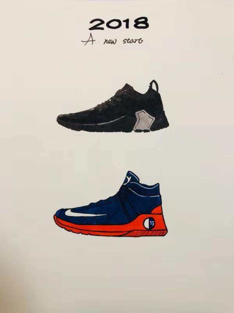 喜爱绘画和篮球,这位初中生画了上百幅nba球鞋!