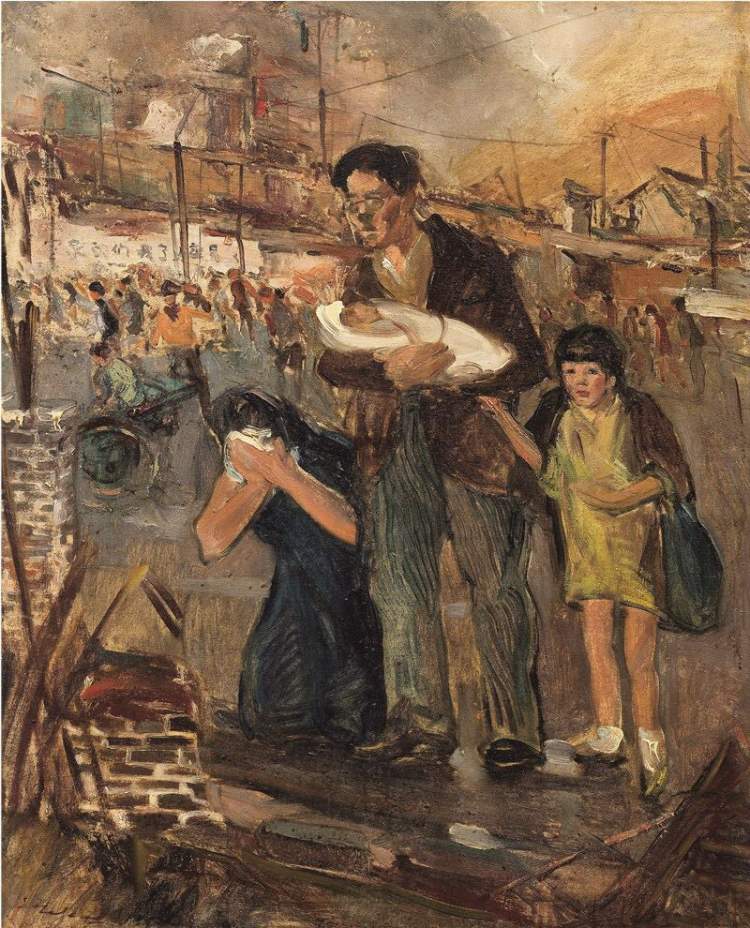 常书鸿油画《重庆大轰炸》