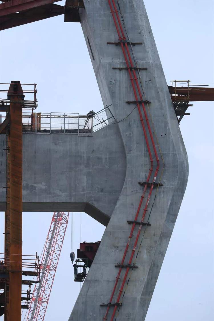 大桥局部线条,工业美感尽显大桥引桥则采用双柱式盖梁桥墩,盖梁与立柱