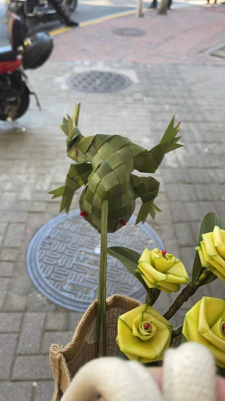 "传统的棕编多以新鲜棕榈叶为原材料进行制作.