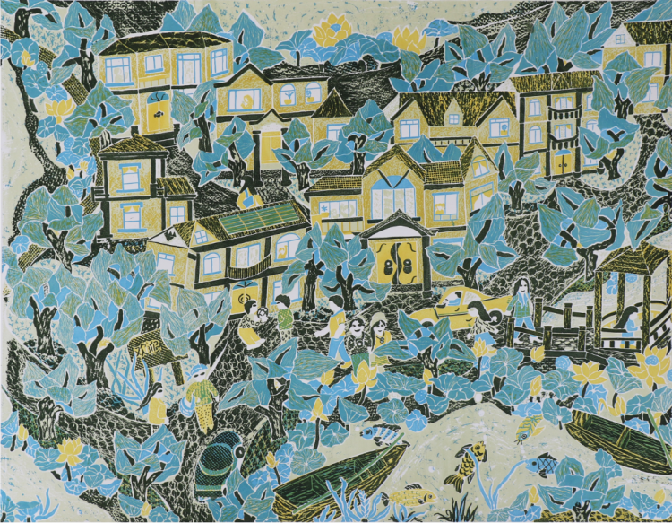 积极接地创作松江人文建设,社会主义新农村建设成果版画作品